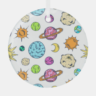 Weltraumdoodles kosmischer Hintergrund Ornament Aus Glas