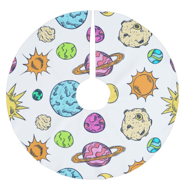 Weltraumdoodles kosmischer Hintergrund Polyester Weihnachtsbaumdecke (Vorderseite)