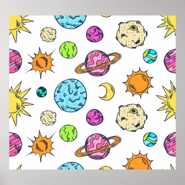 Weltraumdoodles kosmischer Hintergrund Poster (Vorne)