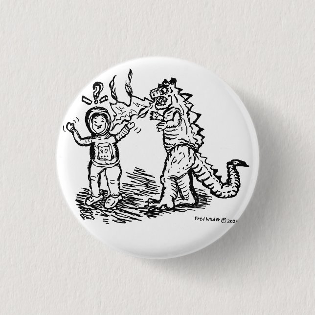 Weltraumfahrer gegen Dinosaurier Button (Vorderseite)
