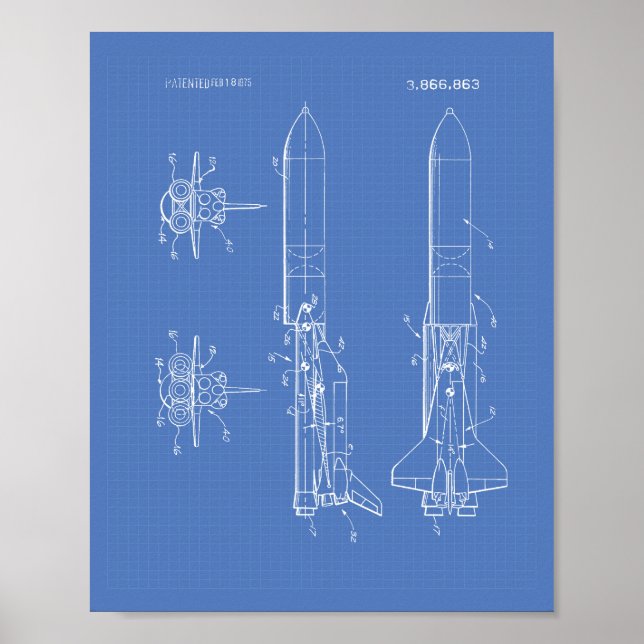 Weltraumfahrzeug 1975 - Art Blueprint Poster (Vorne)