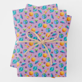 Weltraumforscher auf Lavender Lila Geschenkpapier Set