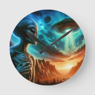 Weltraumforschung Alien Runde Wanduhr