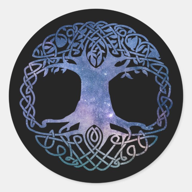 Weltraumgalaxie Celtic Tree of Life Runder Aufkleber (Vorderseite)
