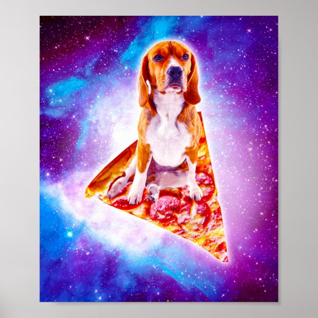 Weltraumgalaxie Dog Riding Pizza Poster (Vorne)