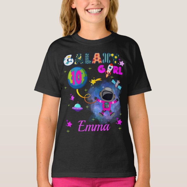 Weltraumgalaxie Girl Geburtstagsparty T - Shirt (Vorderseite)
