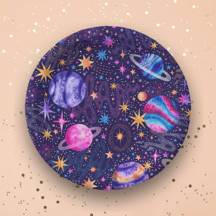 Weltraumgalaxie mit Planeten-Kometen und Sternen Pappteller