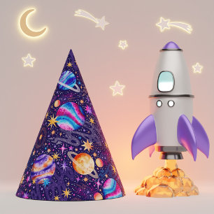 Weltraumgalaxie mit Planeten-Kometen und Sternen Partyhütchen