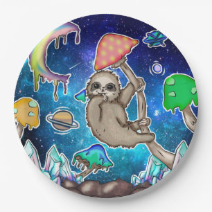Weltraumgalaxie Sloth Cosmic Mushrooms Weiße Krist Pappteller