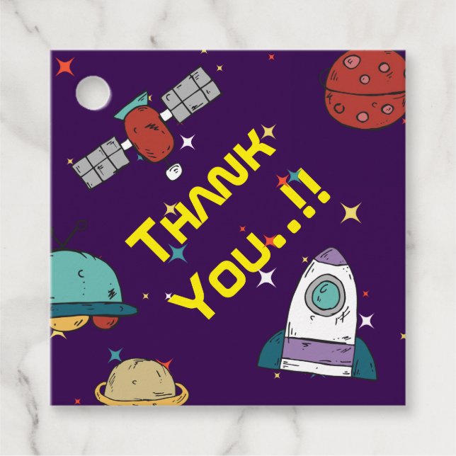 WeltraumGeburtstagsfeier Geschenkanhänger (Vorderseite)