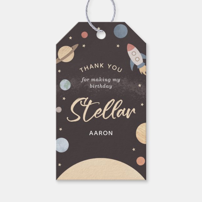WeltraumGeburtstagsfeier Geschenkanhänger (Vorderseite)