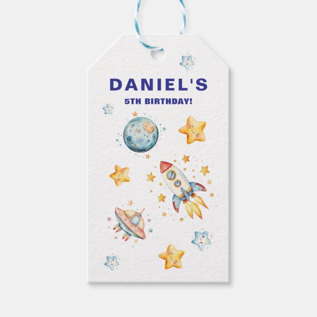 Weltraumgewohnte Geburtstagspartei des Raketenschi Geschenkanhänger (Vorderseite)