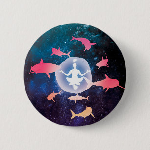 Weltraumhaie und Meditation Kunst Button