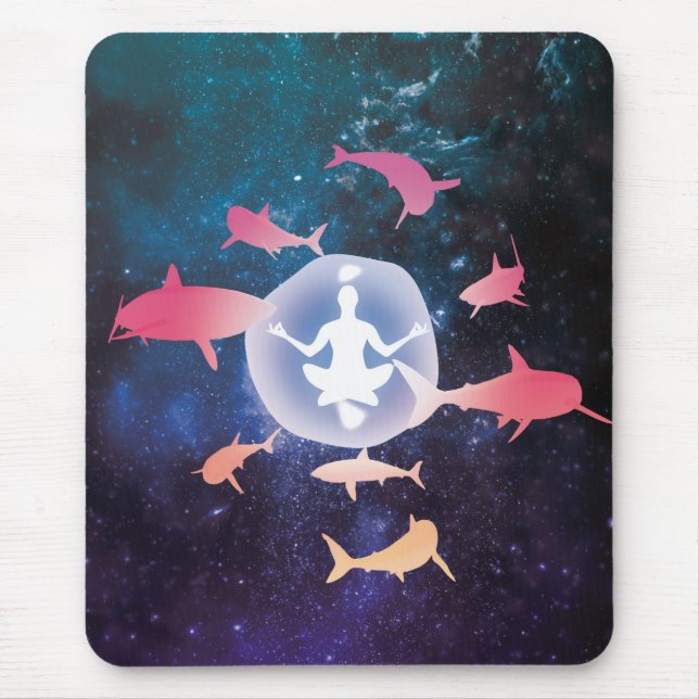 Weltraumhaie und Meditation Kunst Mousepad (Vorne)