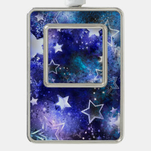 Weltraumhintergrund mit Sternen Rahmen-Ornament Silber