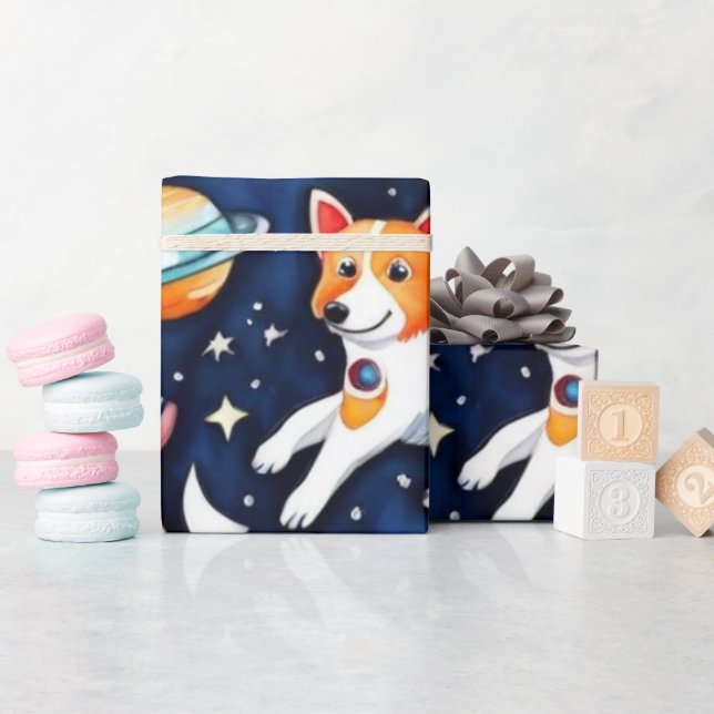 Weltraumhunde Planeten Galaxie-Universum Geschenkpapier (Babyparty)