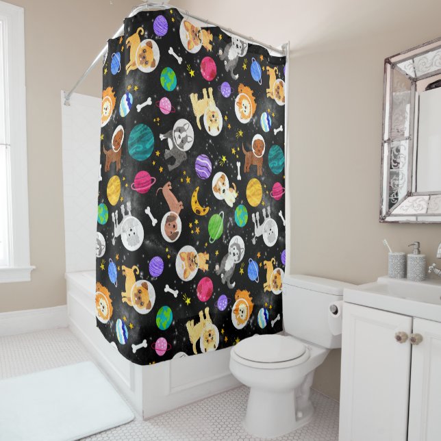 Weltraumhunde Wasserfarben Welpen Duschvorhang (Beispiel)
