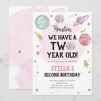 Weltraumjunge Mädchen zum zweiten Geburtstag Einla Einladung