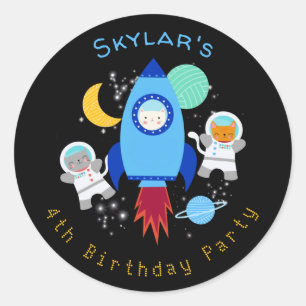 Weltraumkätzchen Katze Astronaut Kindergeburtstag Runder Aufkleber