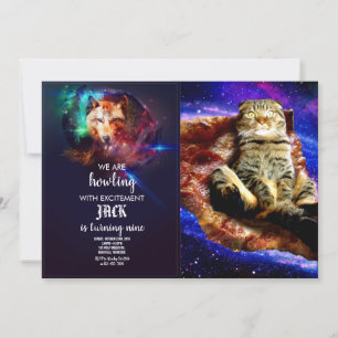 Weltraumkatze auf Pizza Einladung