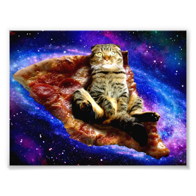 Weltraumkatze auf Pizza Fotodruck (Vorne)