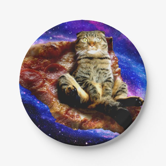 Weltraumkatze auf Pizza Pappteller (Vorderseite)