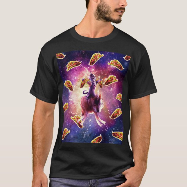 Weltraumkatze auf Wolf Einhorn T-Shirt (Vorderseite)