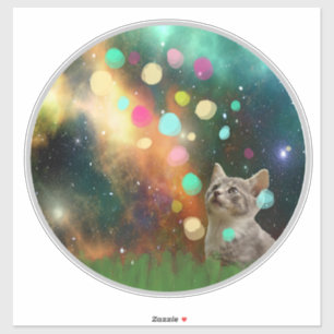 Weltraumkatze im Hinterhof Vinyl-Aufkleber Aufkleber