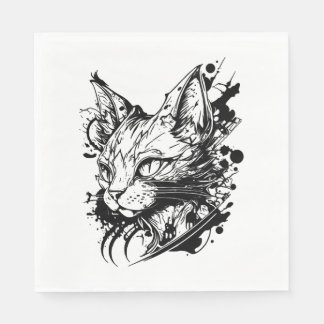 Weltraumkatze im Vintagen Tattoo-Stil Serviette