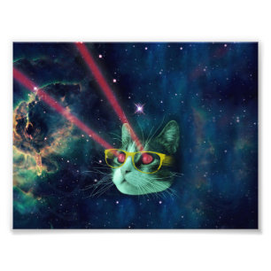 Weltraumkatze mit gelber Brille Fotodruck