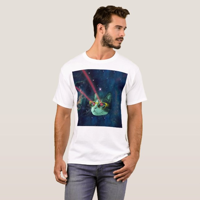 Weltraumkatze mit gelber Brille T-Shirt (Vorne ganz)