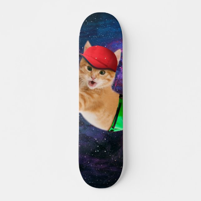 Weltraumkatze mit Kappen und Fanpackung Skateboard (Vorne)