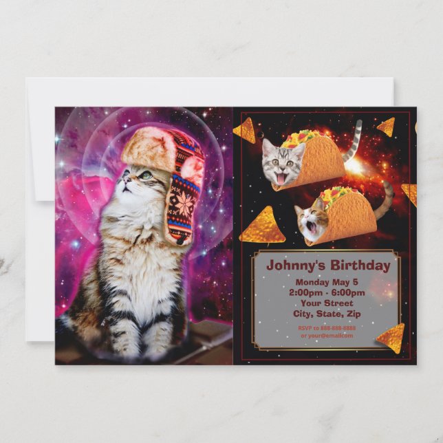 Weltraumkatze mit russischem Hut Einladung (Vorderseite)