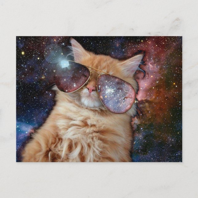 Weltraumkatze mit Sonnenbrille Postkarte (Vorderseite)