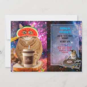 Weltraumkatze mit Wassermelonen-Brille Einladung