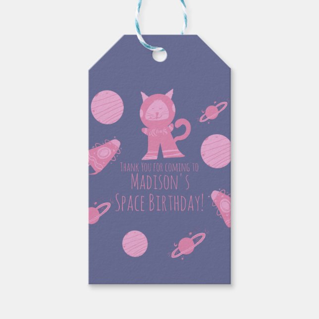 Weltraumkatze Pink Galaxy Geburtstag Geschenkanhänger (Vorderseite)