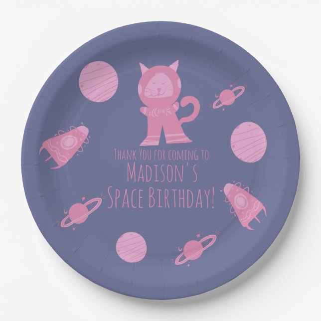 Weltraumkatze Pink Galaxy Geburtstag Pappteller (Vorderseite)