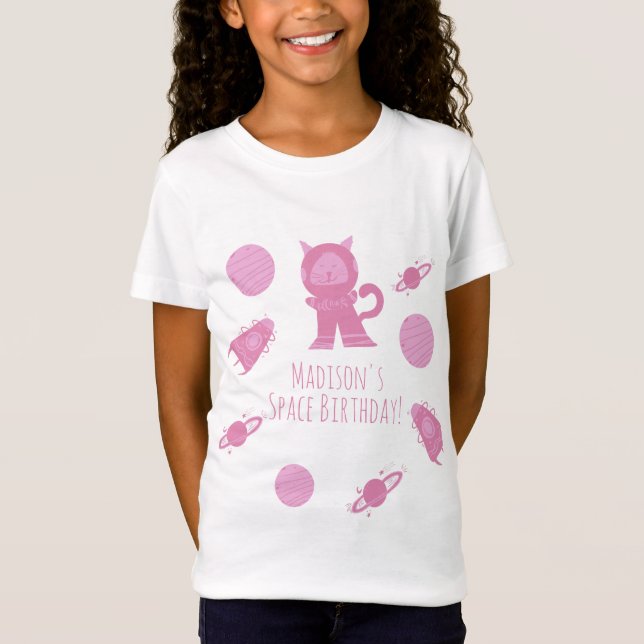 Weltraumkatze Pink Galaxy Geburtstag T-Shirt (Vorderseite)