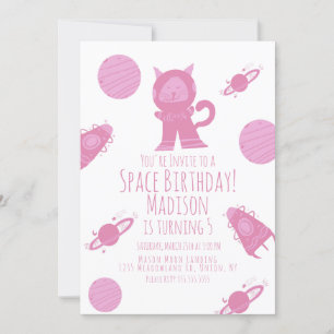 Weltraumkatze Pink Galaxy Geburtstagseinladung Einladung