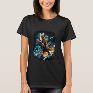 Weltraumkatze reitet auf Dinosaurier T Rex 1 T-Shirt