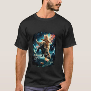Weltraumkatze reitet auf Dinosaurier T Rex T-Shirt