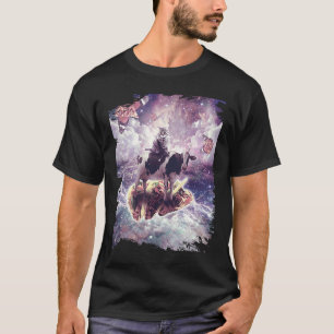 Weltraumkatze reitet Kuh Einhorn Pizza & Taco T-Shirt