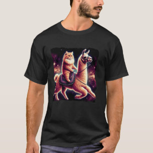 Weltraumkatze reitet Lama Kosmische Orange Ingwer  T-Shirt