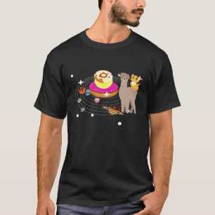 Weltraumkatze reitet Lama und Donuts Süße Galaxie T-Shirt