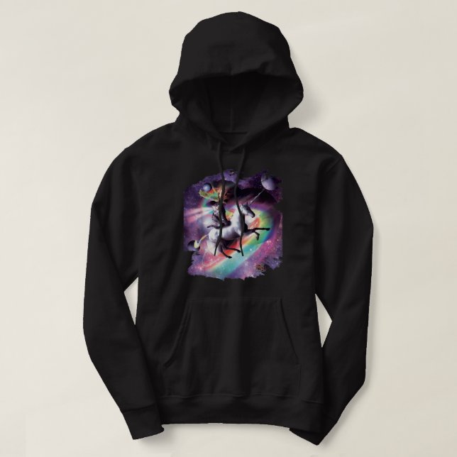 Weltraumkatze-Reitunikorn - Laser, Tacos und Rainb Hoodie (Design vorne)