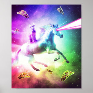 Weltraumkatze-Reitunikorn - Laser, Tacos und Rainb Poster