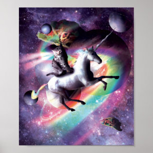 Weltraumkatze-Reitunikorn - Laser, Tacos und Rainb Poster