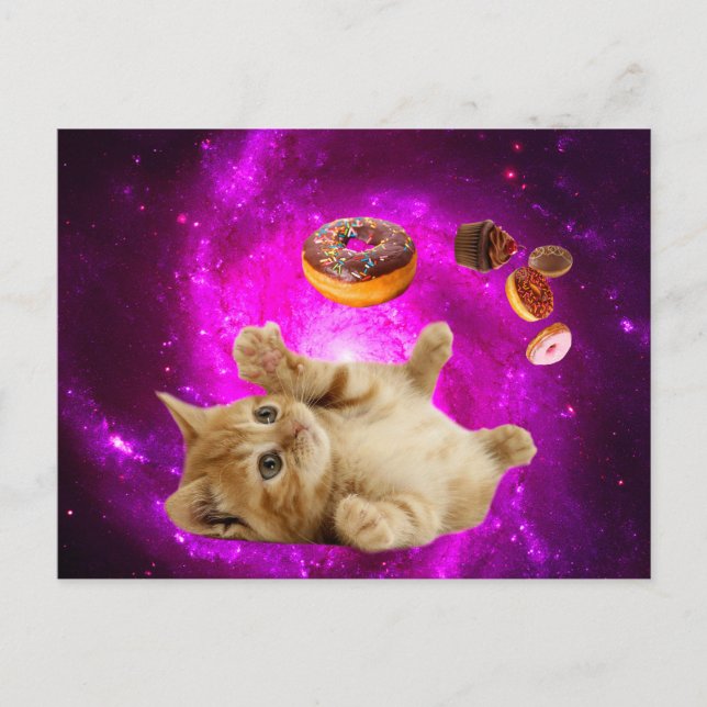 Weltraumkatze und die fliegenden Donuts Postkarte (Vorderseite)