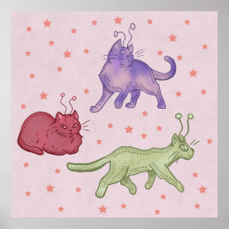 Weltraumkatzen Whimsical Space Cat Lustige Sci-Fi Poster