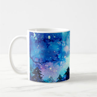 Weltraumkunst in Aquarellen mit Nachthimmel und Bä Kaffeetasse